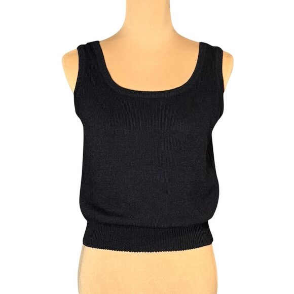 St John Basic Tank Top Sz.S Black Santana Knit Cropped Staple Capsule Wardrobe - Picture 1 of 9